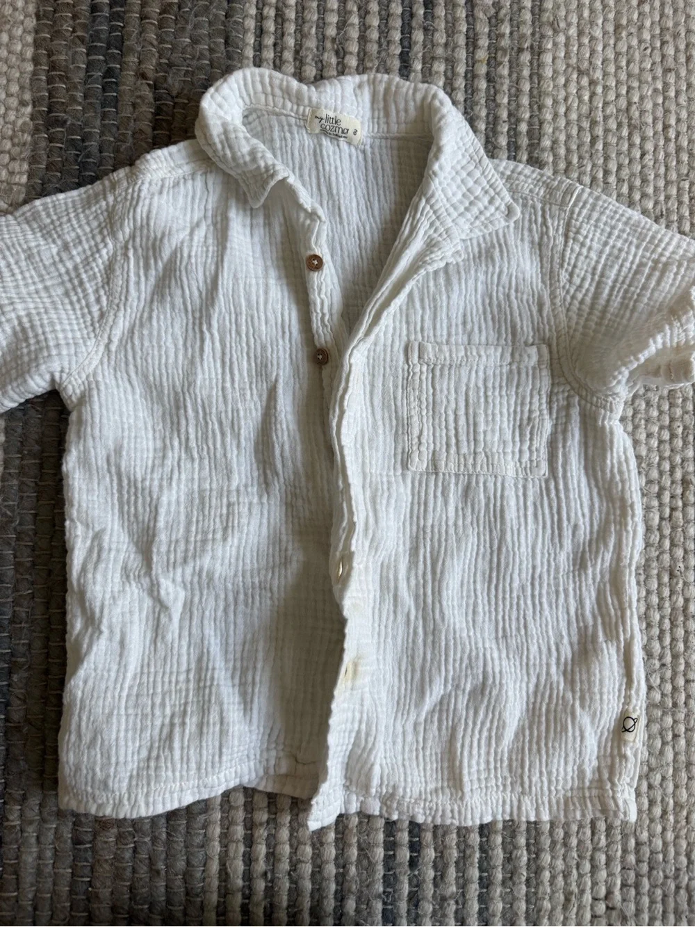White Textured Button-Up Shirt for Kids - Unbranded